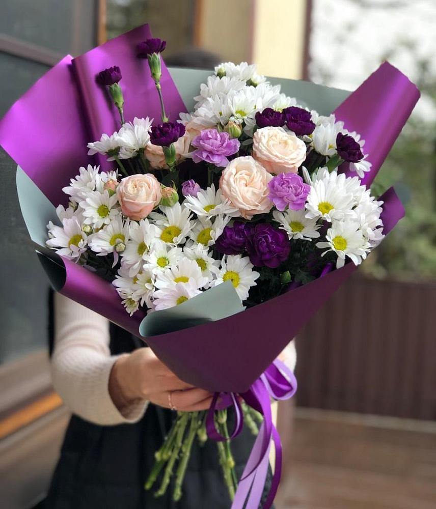 Букет цветов из: Хризантемы, Гвоздики и Розы в Жарковском