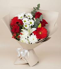 Букет цветов из:  Розы, Хризантемы, Герберы и Лилии в Жарковском