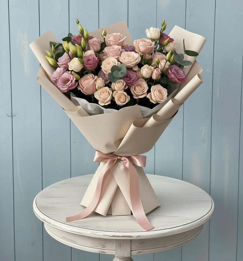 Букет цветов из: Розы и Лизиантусы в Жарковском