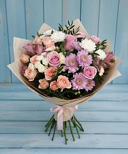 Букет цветов из:  Хризантемы, Розы и Альстромерии в Жарковском