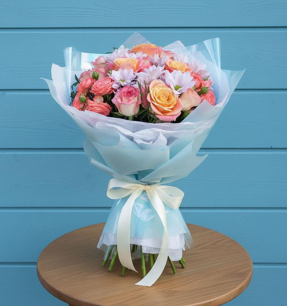 Букет цветов из: Хризантемы и Розы в Жарковском