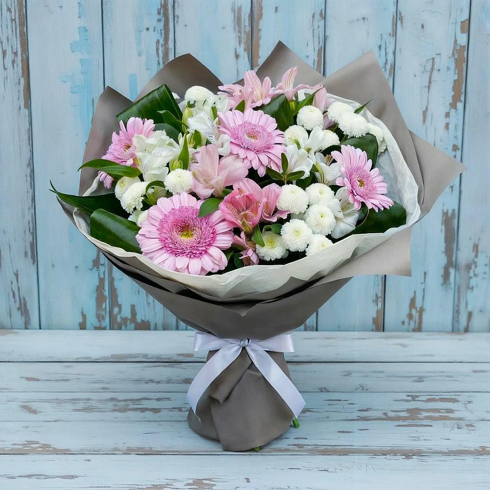 Букет цветов из: Герберы, Альстромерии и Хризантемы в Жарковском