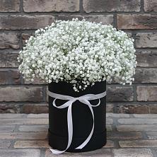 Цветочная композиция из Гипсофила в шляпной коробке в Жарковском
